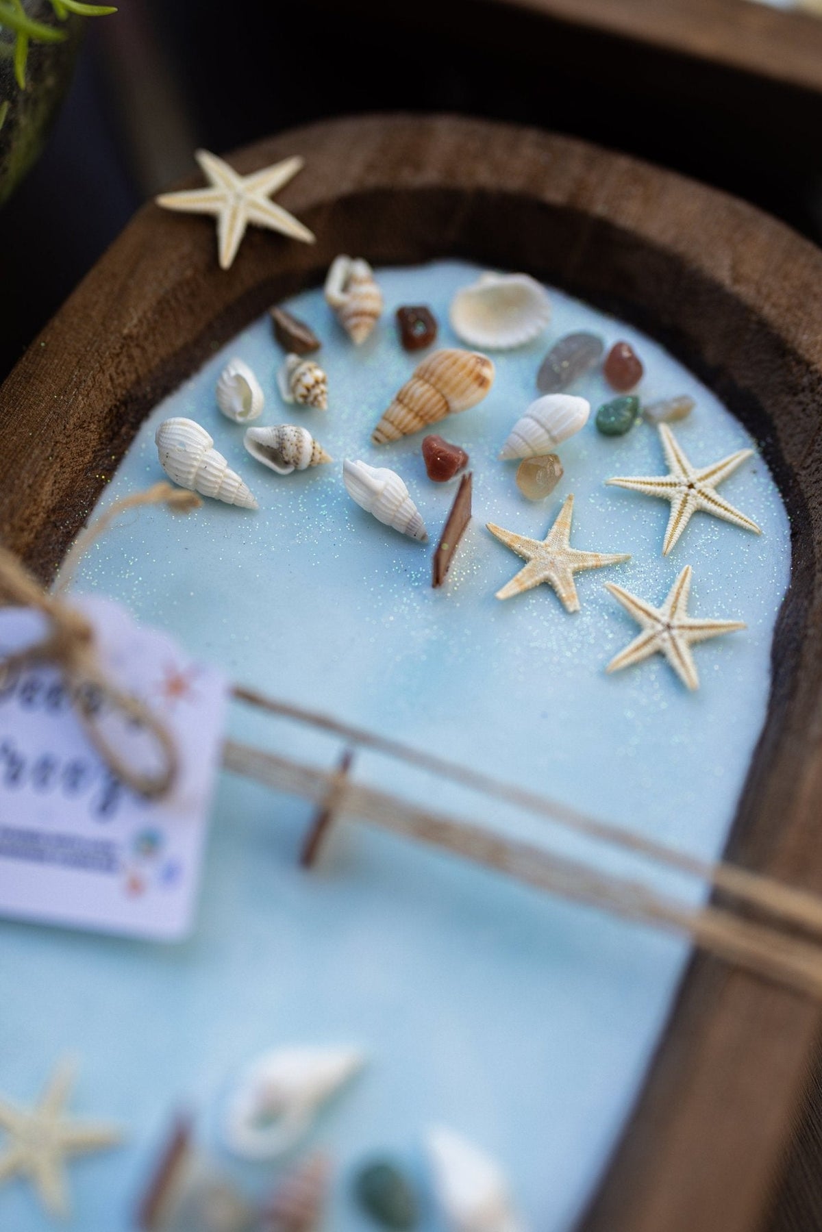 Handcrafted Seashell & Starfish Soy Wax Candle | Farmhouse Summer Decor | Triple Wooden Wicks