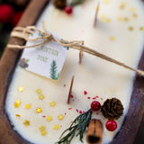 Handcrafted Christmas Wooden Dough Bowl Candle - Farmhouse Decor, Soy Wax Scented