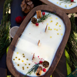 Handcrafted Christmas Wooden Dough Bowl Candle - Farmhouse Decor, Soy Wax Scented