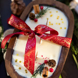 Handcrafted Christmas Wooden Dough Bowl Candle - Farmhouse Decor, Soy Wax Scented