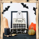 Happy Halloween Ghost Wooden Block Signs – Set of 4