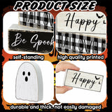 Happy Halloween Ghost Wooden Block Signs – Set of 4