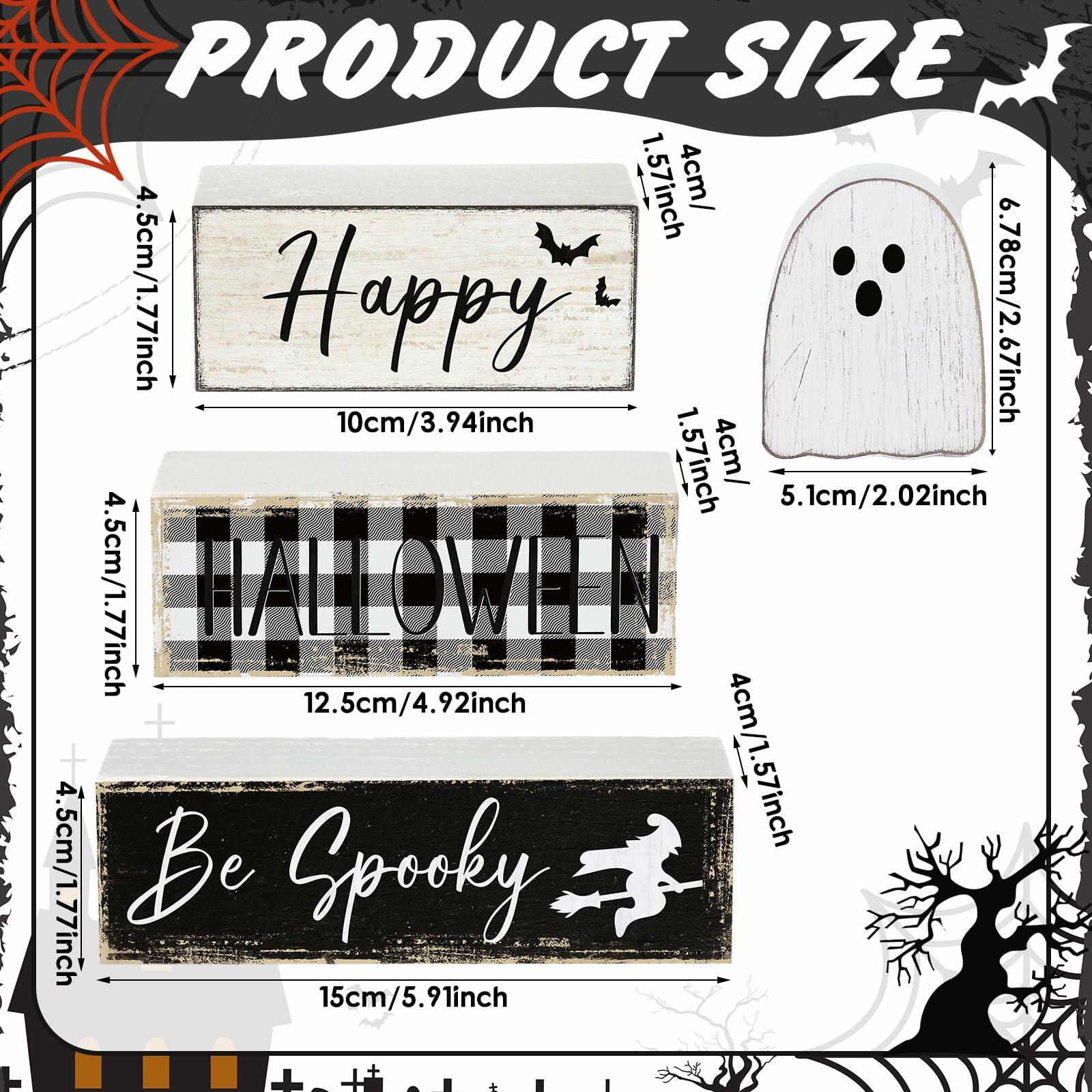 Happy Halloween Ghost Wooden Block Signs – Set of 4