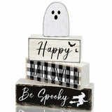 Happy Halloween Ghost Wooden Block Signs – Set of 4
