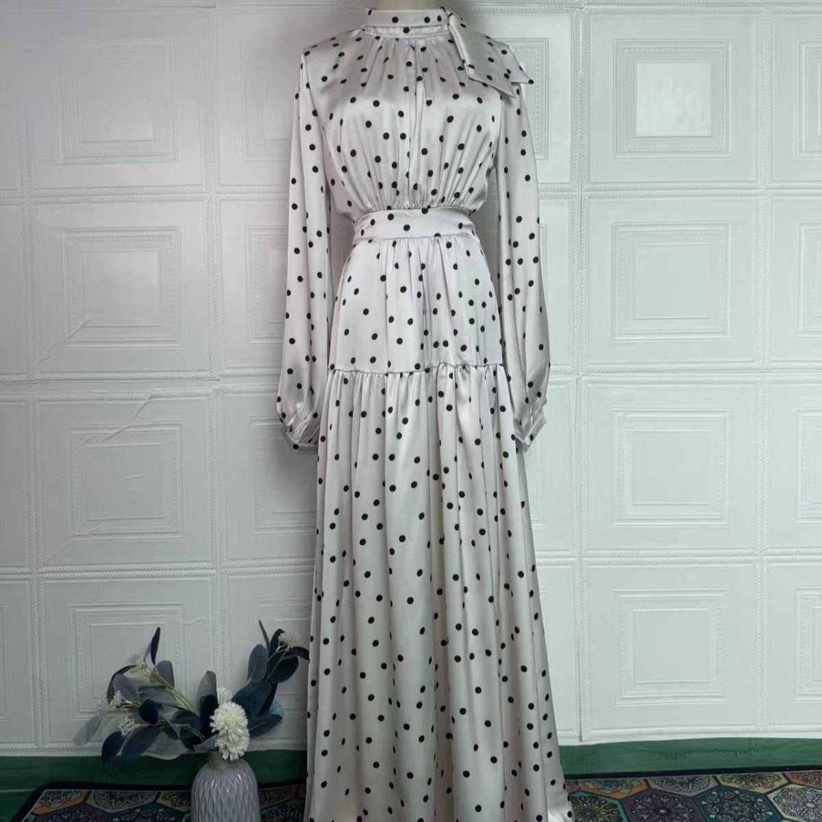Polka Dot Satin Maxi Dress