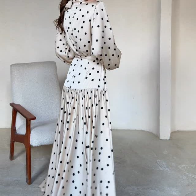 Polka Dot Satin Maxi Dress