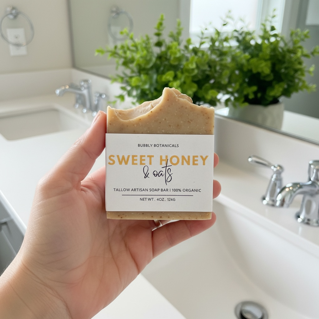 Handcrafted Tallow Soap - Sweet Honey & Oats | Honey Almond Scent
