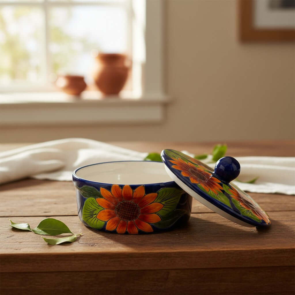 Talavera Tortilla Warmer | Handmade Sunflower Mexican Pottery