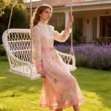 Blushing Garden Vintage Floral Dress – Romantic Ruffle Collar