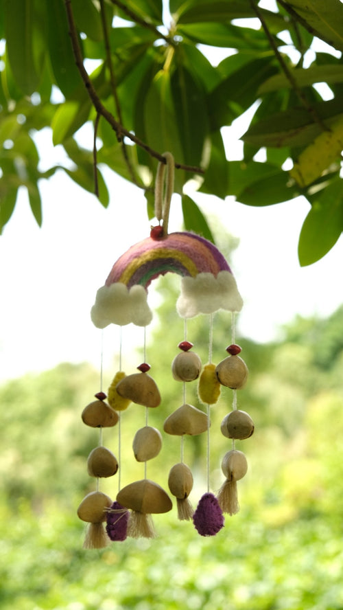 "The Rainbow Dream" - Handcrafted Felt Rainbow & Nut Shell Mobile Charm