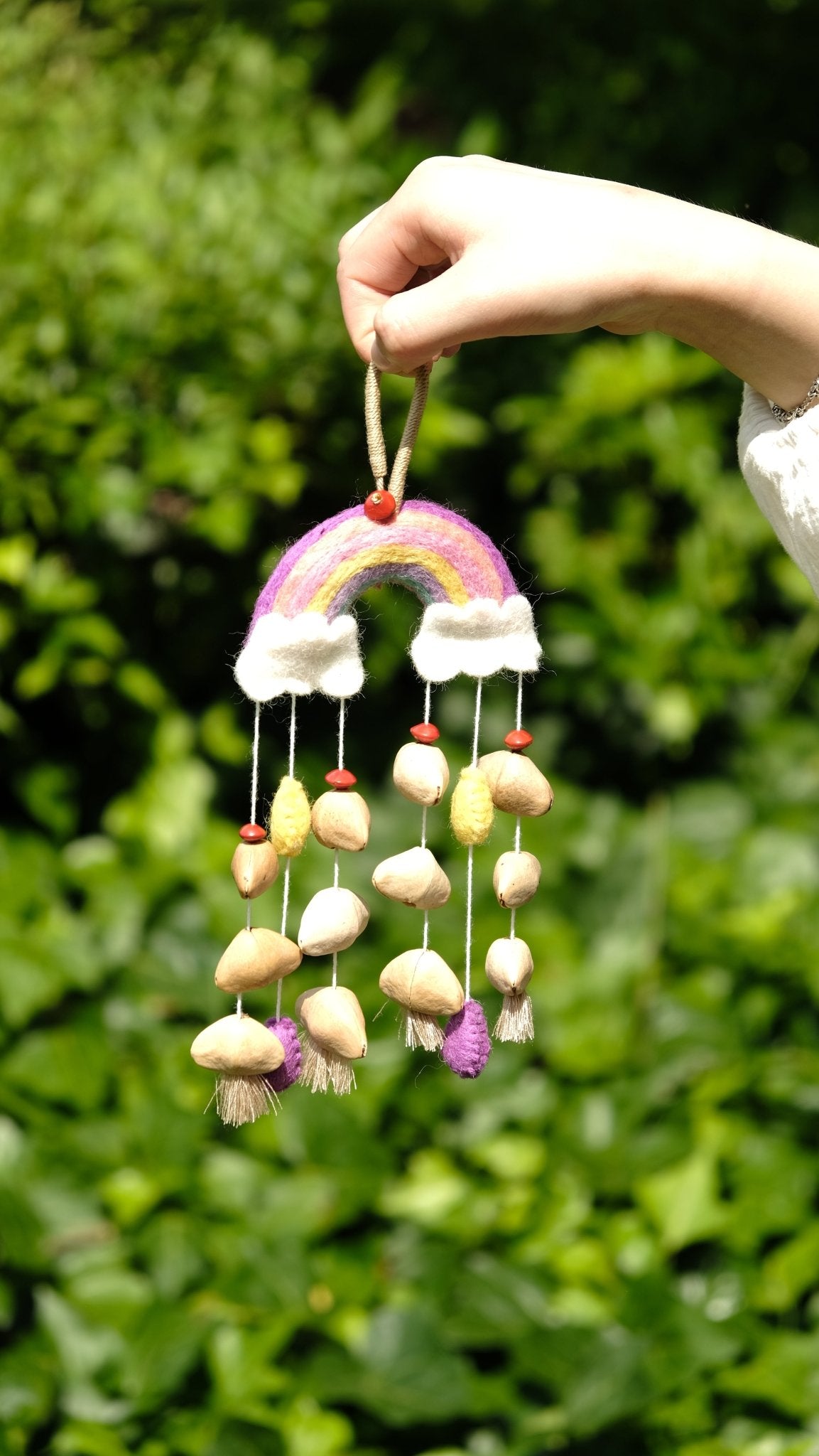 "The Rainbow Dream" - Handcrafted Felt Rainbow & Nut Shell Mobile Charm