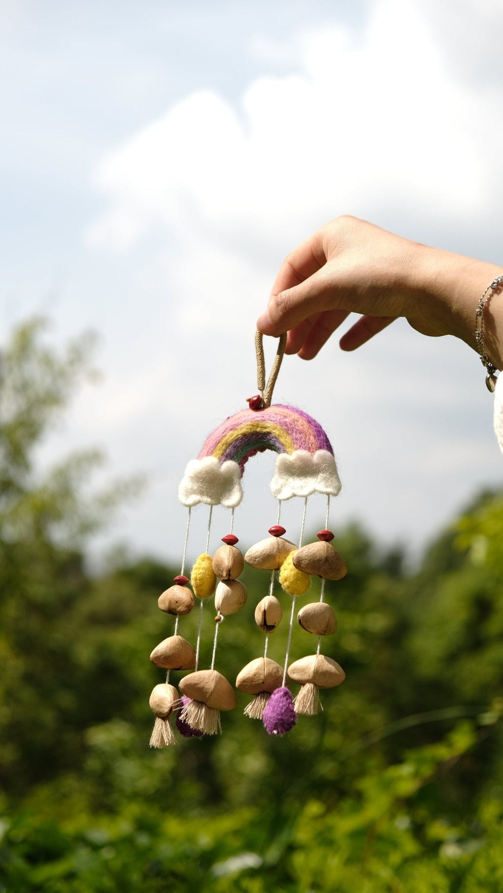 "The Rainbow Dream" - Handcrafted Felt Rainbow & Nut Shell Mobile Charm