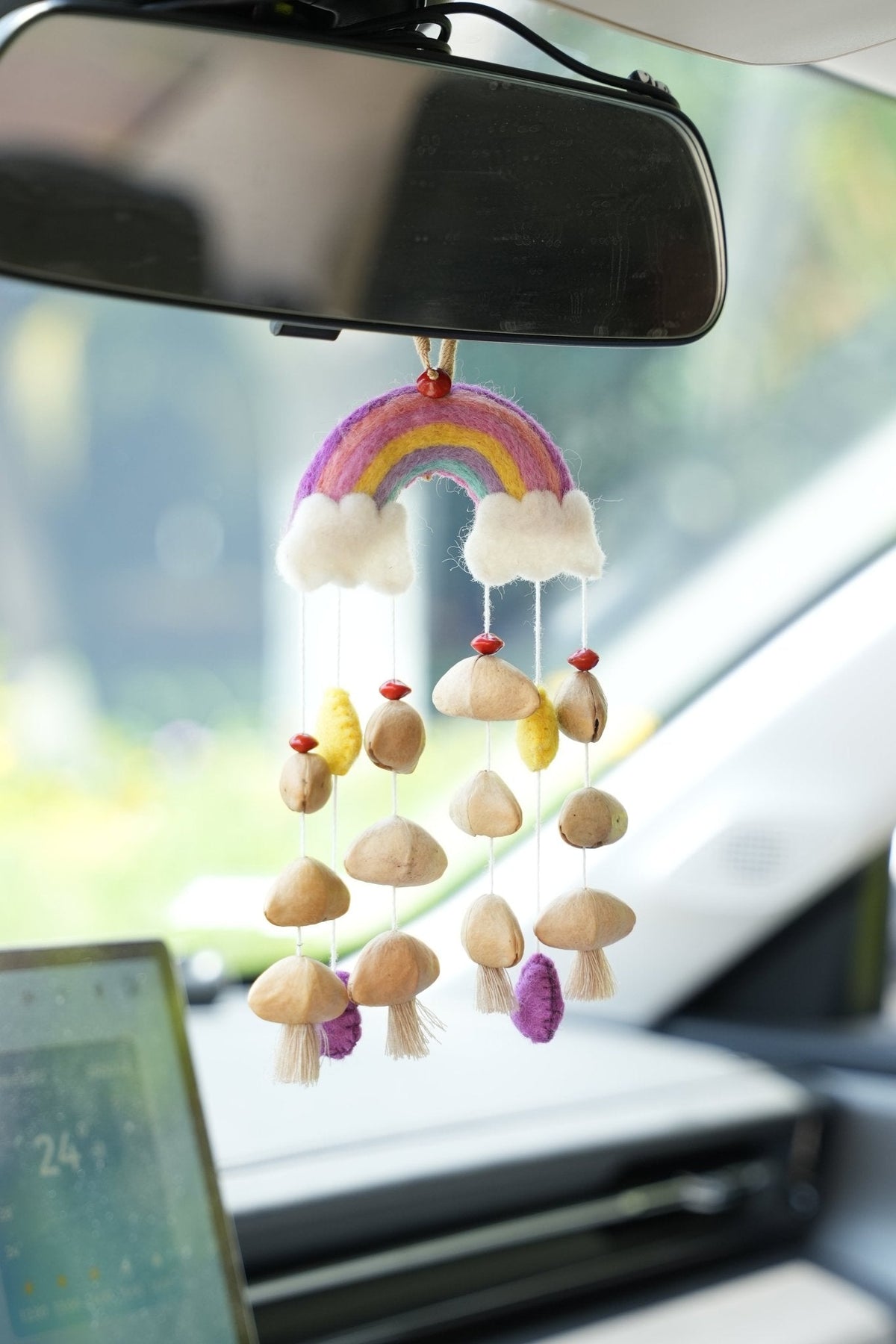 "The Rainbow Dream" - Handcrafted Felt Rainbow & Nut Shell Mobile Charm